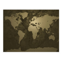 World Map Gold postcards