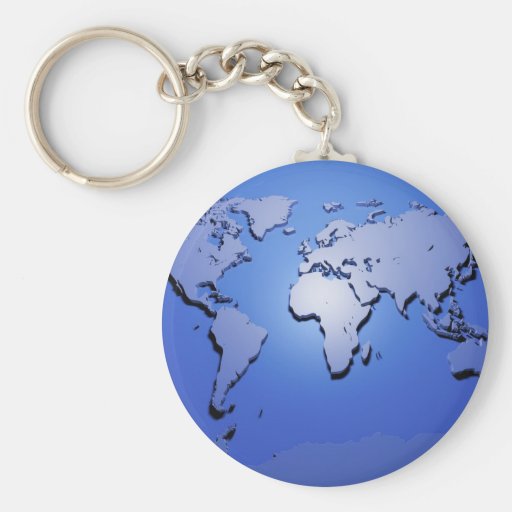 World Map in Blue Key Chain