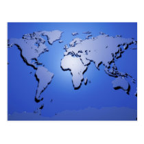 World Map in Blue postcards