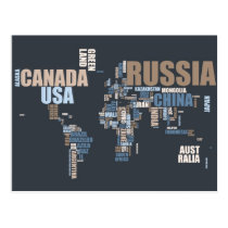 World Map in Words postcards