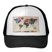 World Map Urban Watercolor Mesh Hat