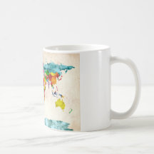 World Map Watercolors Coffee Mugs