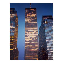 world trade centre deep blue sky post card
