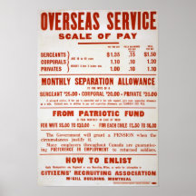 WORLD WAR 1 CANADIAN PAY SCALE POSTER