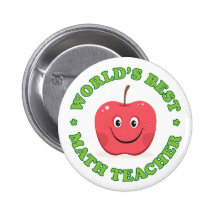 Worlds best math teacher pinback button, red apple