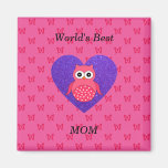 Worlds best mum pink owl refrigerator magnets