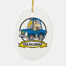 WORLDS GREATEST CAR SALESMAN MEN CARTOON CHRISTMAS ORNAMENT