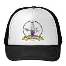 WORLDS GREATEST COFFEE ADDICT CARTOON TRUCKER HATS
