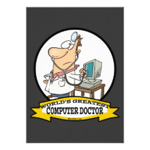 WORLDS GREATEST COMPUTER DOCTOR MEN CARTOON PERSONALIZED INVITATIONS