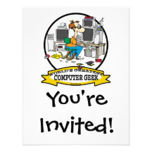 WORLDS GREATEST COMPUTER GEEK MEN CARTOON PERSONALISED INVITATIONS