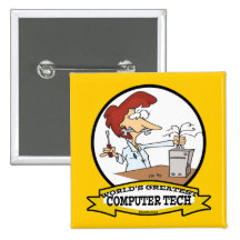 WORLDS GREATEST COMPUTER TECH WOMEN CARTOON PINBACK BUTTONS