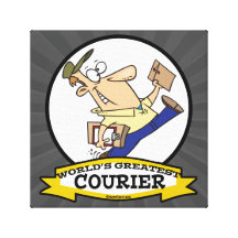 WORLDS GREATEST COURIER MEN CARTOON STRETCHED CANVAS PRINT