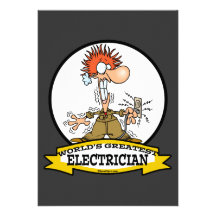 WORLDS GREATEST ELECTRICIAN MEN CARTOON PERSONALISED ANNOUNCEMENT