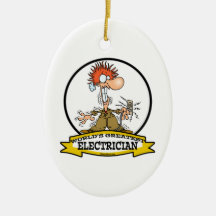WORLDS GREATEST ELECTRICIAN MEN CARTOON ORNAMENTS