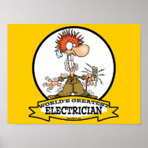 WORLDS GREATEST ELECTRICIAN MEN CARTOON POSTER