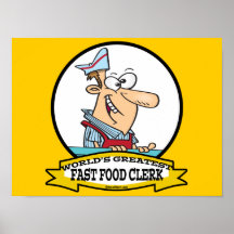 WORLDS GREATEST FAST FOOD CLERK MEN CARTOON PRINT