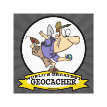 WORLDS GREATEST GEOCACHER MEN CARTOON STRETCHED CANVAS PRINTS