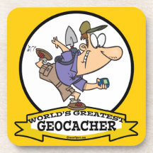 WORLDS GREATEST GEOCACHER MEN CARTOON DRINK COASTERS