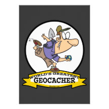 WORLDS GREATEST GEOCACHER MEN CARTOON CUSTOM INVITATIONS