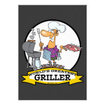 WORLDS GREATEST GRILLER MEN CARTOON CUSTOM INVITATION