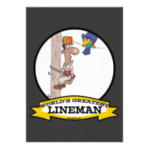 WORLDS GREATEST LINEMAN MEN CARTOON PERSONALIZED ANNOUNCEMENT