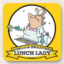 WORLDS GREATEST LUNCH LADY CARTOON DRINK COASTERS