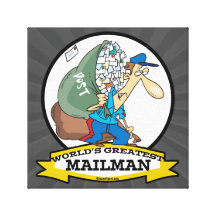 WORLDS GREATEST MAILMAN MEN CARTOON STRETCHED CANVAS PRINT