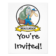 WORLDS GREATEST MAILMAN MEN CARTOON CUSTOM INVITES