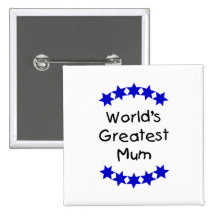 World's Greatest Mum (navy stars) Pinback Buttons