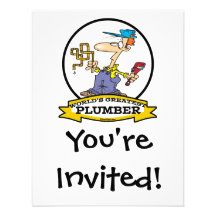 WORLDS GREATEST PLUMBER II MEN CARTOON INVITES