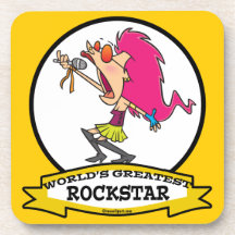 WORLDS GREATEST ROCKSTAR FEMALE CARTOON DRINK COASTER