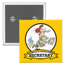 WORLDS GREATEST SECRETARY WOMEN CARTOON BUTTON
