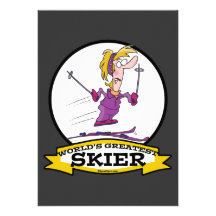 WORLDS GREATEST SKIER WOMEN CARTOON CUSTOM INVITATION