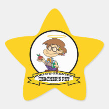 WORLDS GREATEST TEACHERS PET BOY II CARTOON STAR STICKER