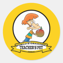WORLDS GREATEST TEACHERS PET CARTOON ROUND STICKERS