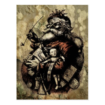 Worn and Spattered Santa Illustration Post Cards