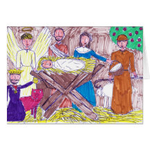 Worshipping Jesus in the Stable Christmas Card