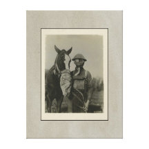 WW1 Soldier and Horse with Gas Masks Stretched Canvas Prints