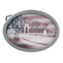 WWII memorial with flag Oval Belt Buckles