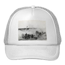 WWII US Marine truck mounted rockets, Iwo Jima Trucker Hat