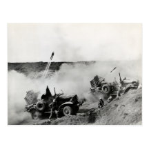 WWII US Marine truck mounted rockets, Iwo Jima Postcard