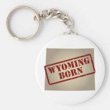 Wyoming Born - Stamp on Map Key Chain