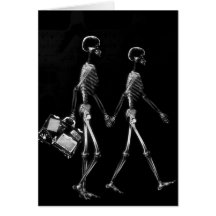 X-Ray Skeleton Couple Travelling Black White Card