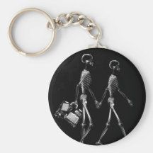 X-Ray Skeleton Couple Travelling Black White Keychain