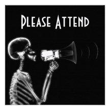 X-RAY SKELETON ON MEGAPHONE - B&W CUSTOM INVITATION
