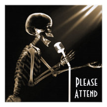 X-RAY SKELETON SINGING ON RETRO MIC - SEPIA CUSTOM INVITES