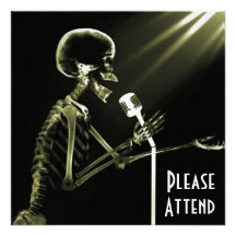 X-RAY SKELETON SINGING ON RETRO MIC - YELLOW INVITATIONS