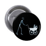 X-RAY SKELETON WOMAN & BABY CARRIAGE - BLUE BUTTON
