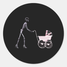 X-RAY SKELETON WOMAN & BABY CARRIAGE - PINK STICKER