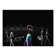 X-Ray Skeletons Midnight Stroll - B&W & Rainbow Invites